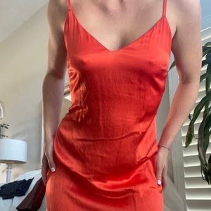 orange silk midi dress